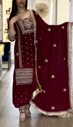 Yash Enterprise Maroon Crepe Silk Party Wear Embroidery Suit Set - Distacart