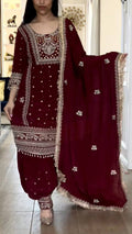 Yash Enterprise Maroon Crepe Silk Party Wear Embroidery Suit Set - Distacart