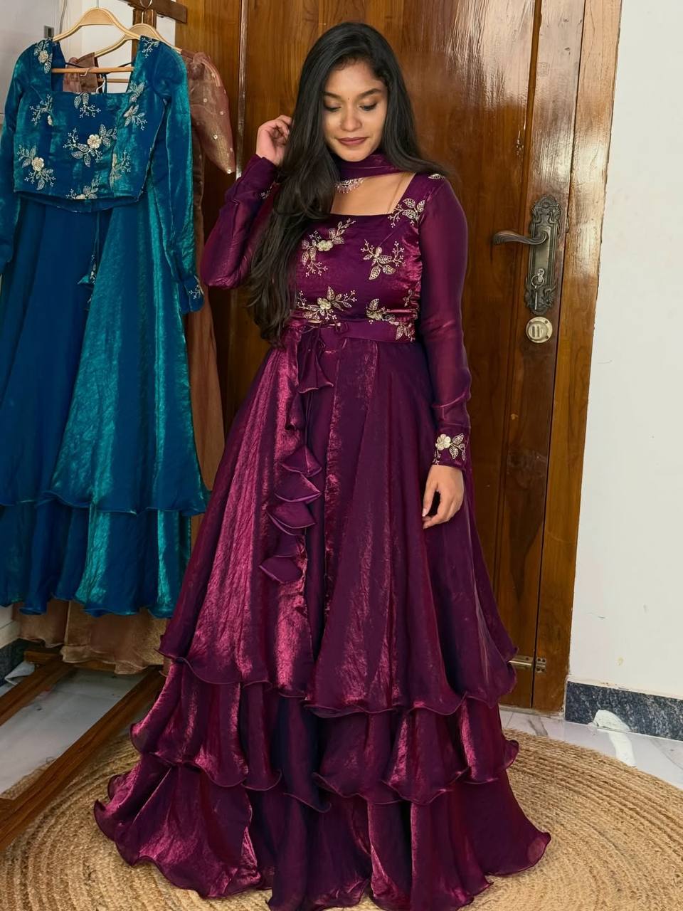 Yash Enterprise Wine Fandy Silk Party Wear Embroidery Suit Set - Distacart