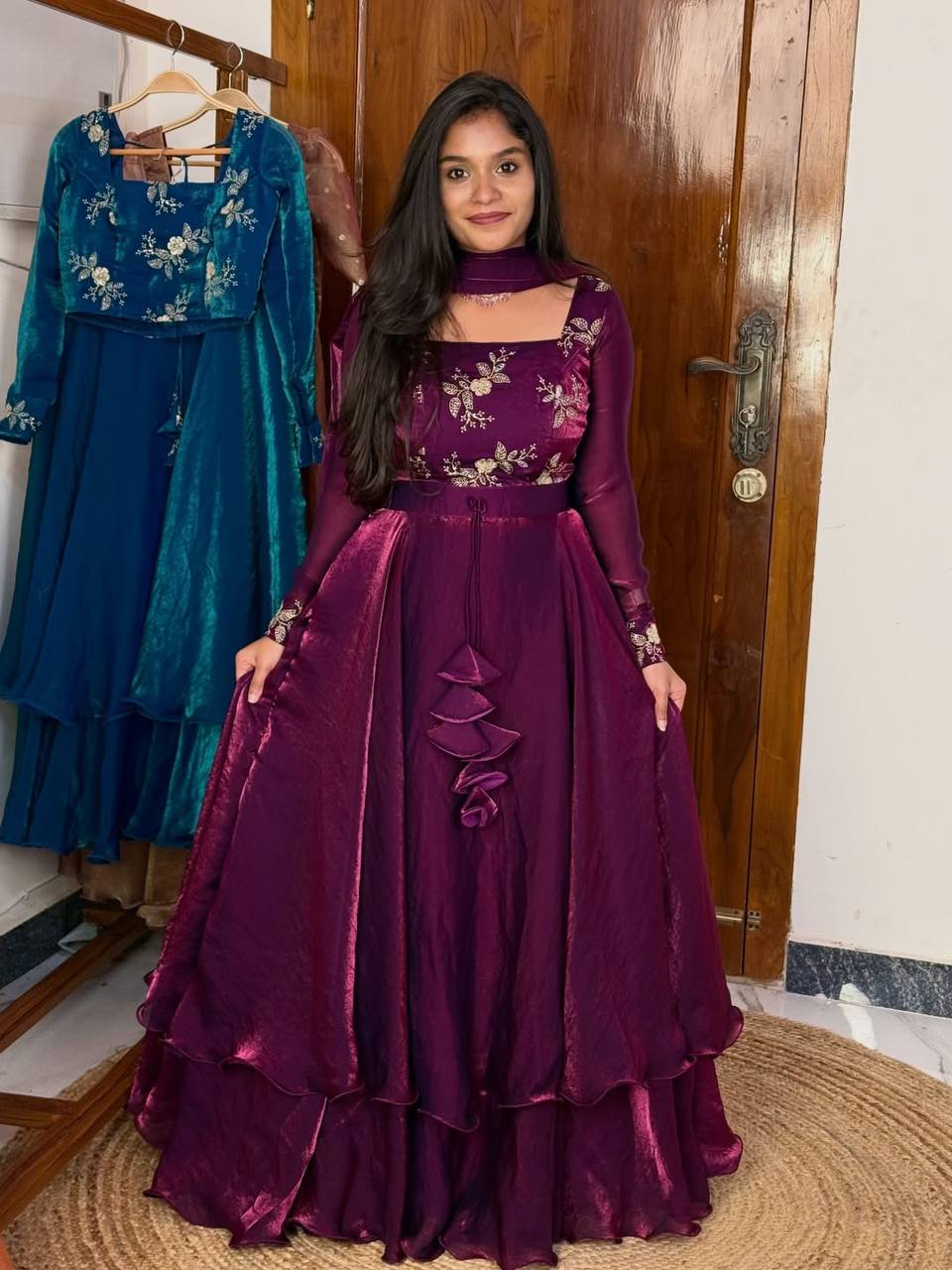 Yash Enterprise Wine Fandy Silk Party Wear Embroidery Suit Set - Distacart