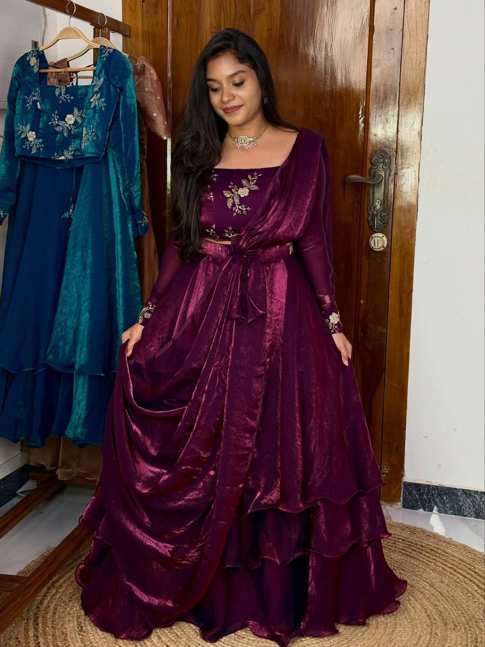 Yash Enterprise Wine Fandy Silk Party Wear Embroidery Suit Set - Distacart