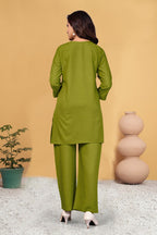 Pramukh Fab Olive Color Viscose Rayon Co-ord Set - Distacart