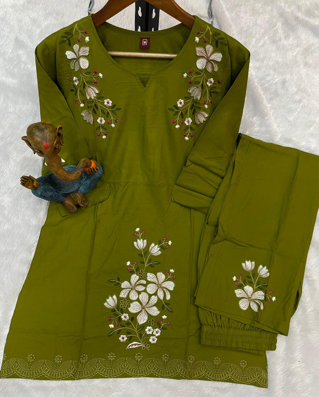 Pramukh Fab Olive Color Viscose Rayon Co-ord Set - Distacart