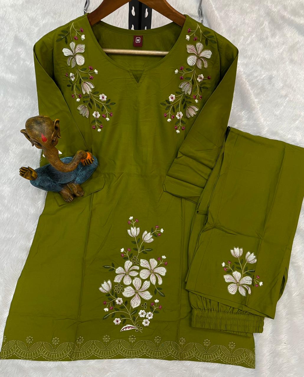 Pramukh Fab Olive Color Viscose Rayon Co-ord Set - Distacart