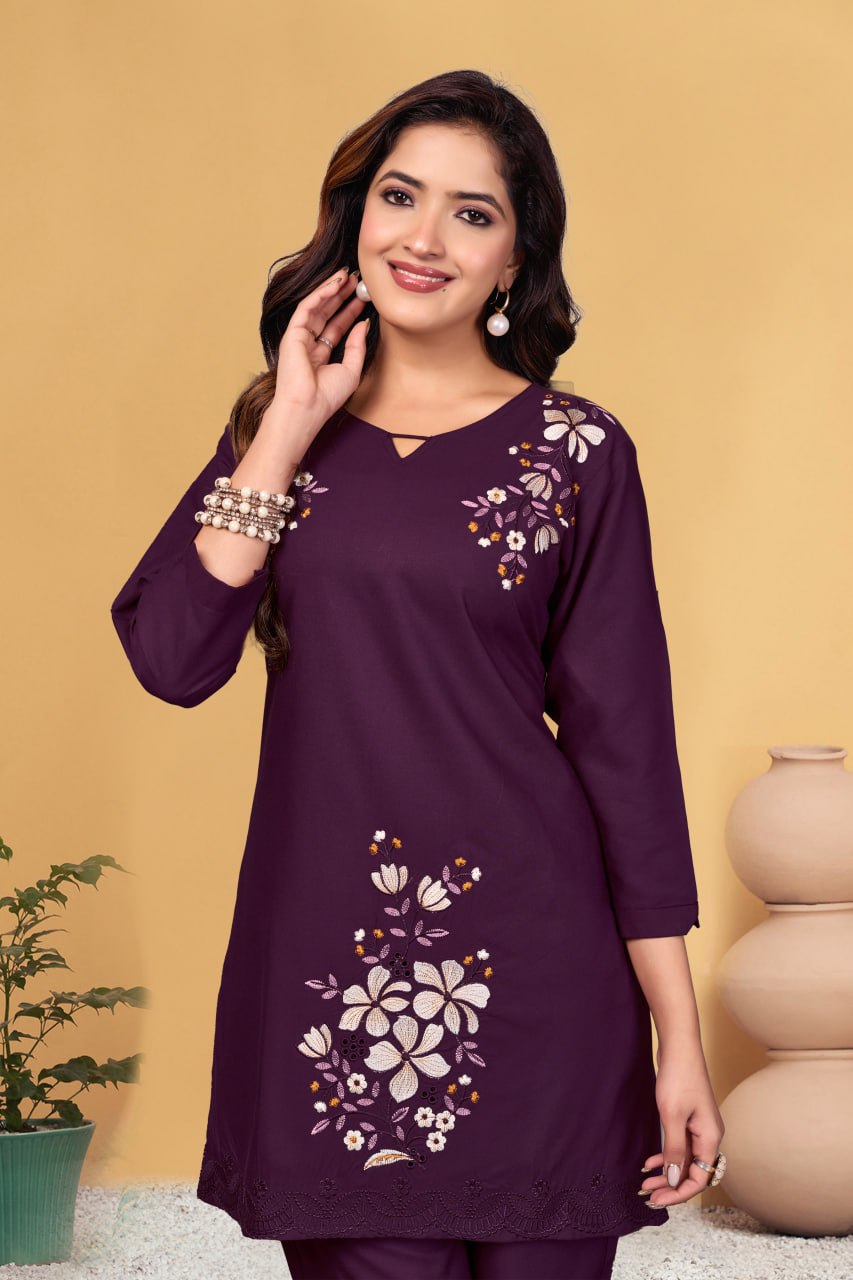 Pramukh Fab Plum Color Viscose Rayon Co-ord Set - Distacart