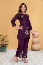 Pramukh Fab Plum Color Viscose Rayon Co-ord Set - Distacart