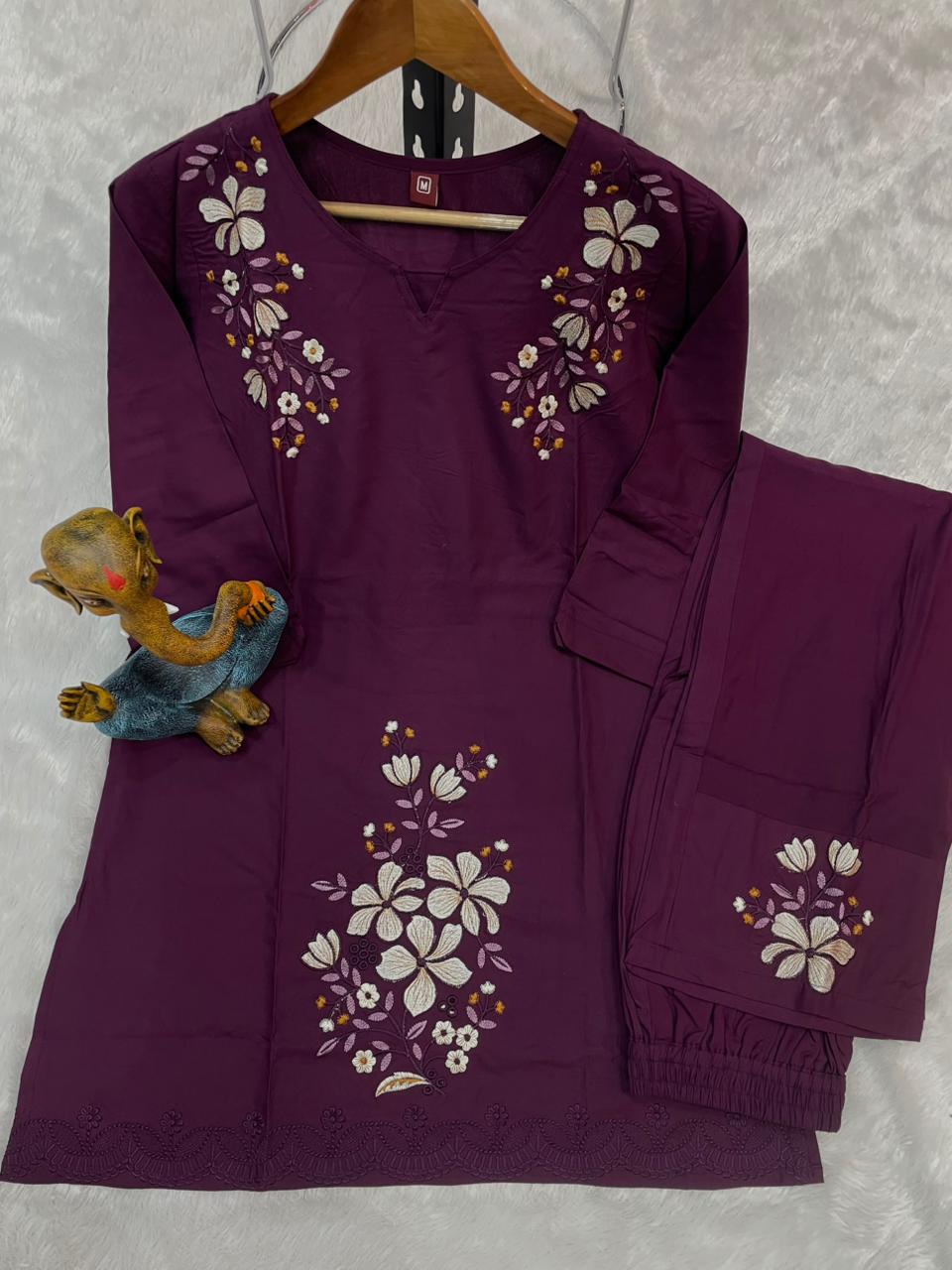 Pramukh Fab Plum Color Viscose Rayon Co-ord Set - Distacart