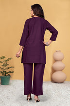 Pramukh Fab Plum Color Viscose Rayon Co-ord Set - Distacart