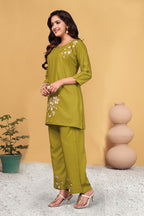 Pramukh Fab Mustard Color Viscose Rayon Co-ord Set - Distacart
