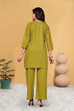 Pramukh Fab Mustard Color Viscose Rayon Co-ord Set - Distacart