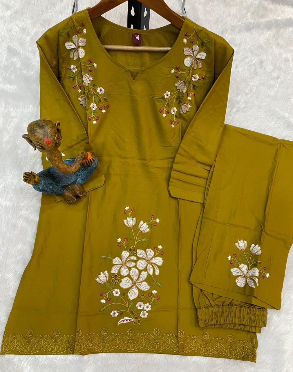 Pramukh Fab Mustard Color Viscose Rayon Co-ord Set - Distacart
