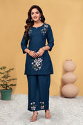 Pramukh Fab Navy Blue Color Viscose Rayon Co-ord Set - Distacart