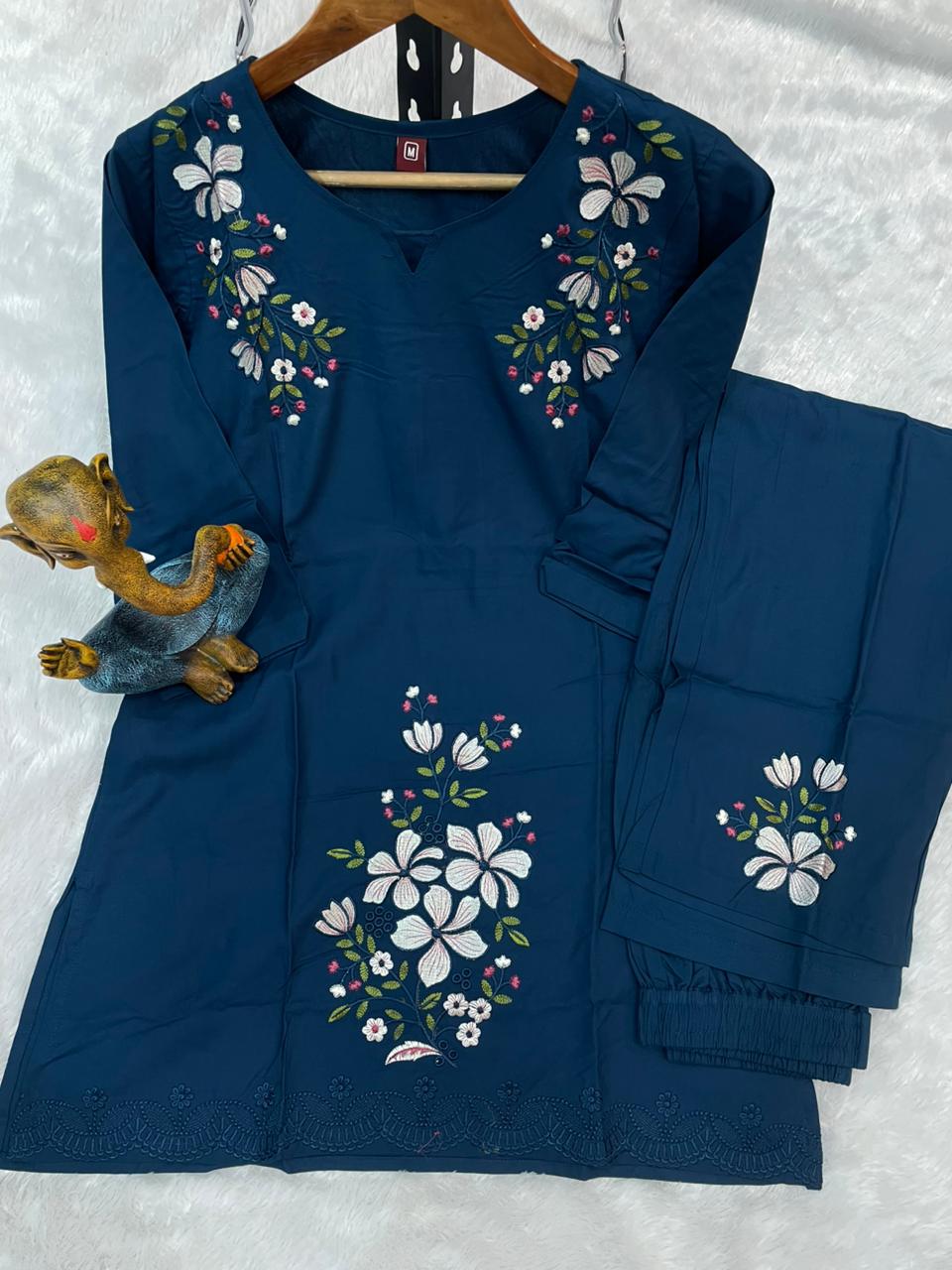 Pramukh Fab Navy Blue Color Viscose Rayon Co-ord Set - Distacart