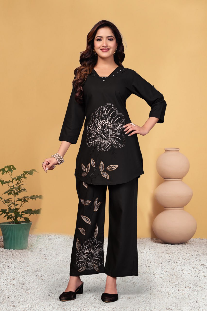 Pramukh Fab Black Color Viscose Rayon Co-ord Set - Distacart