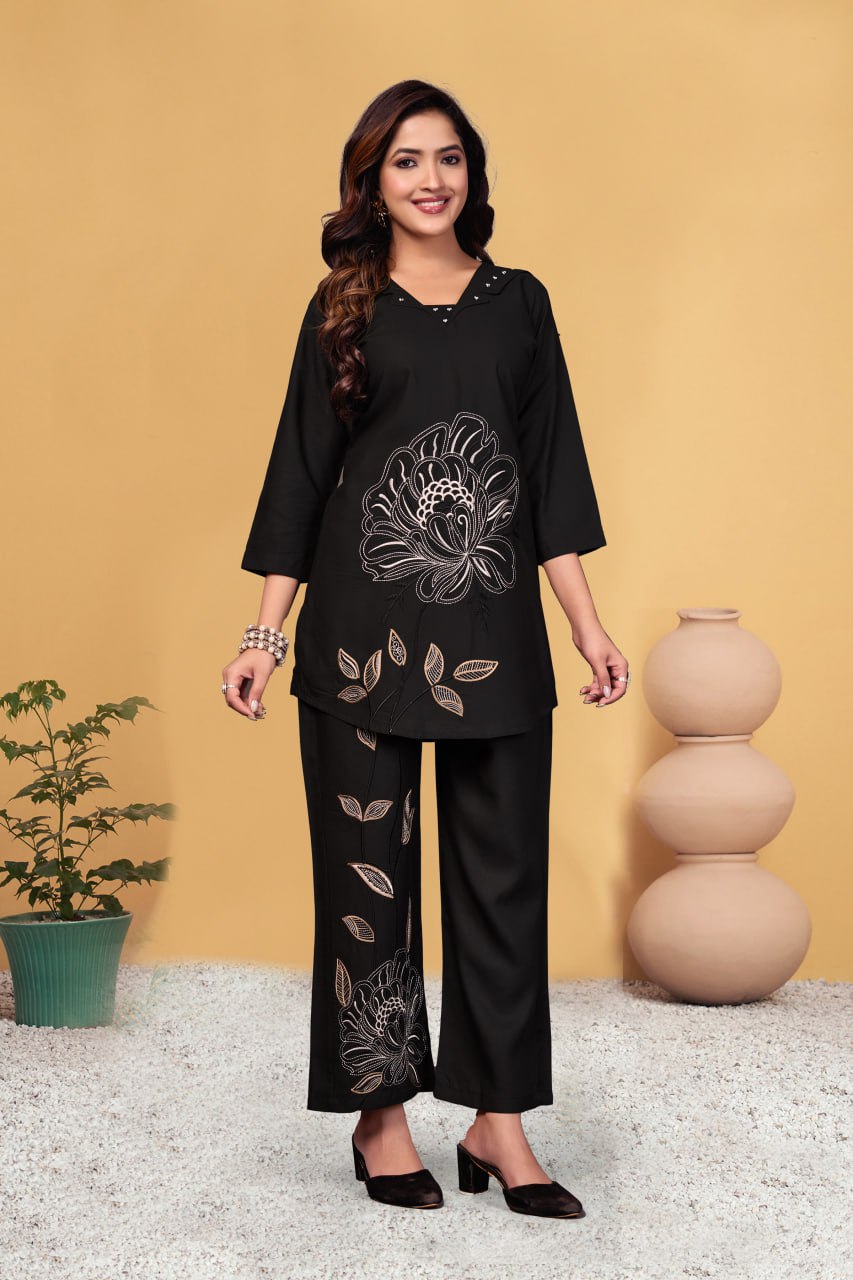 Pramukh Fab Black Color Viscose Rayon Co-ord Set - Distacart