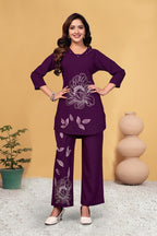 Pramukh Fab Plum Color Viscose Rayon Co-ord Set - Distacart