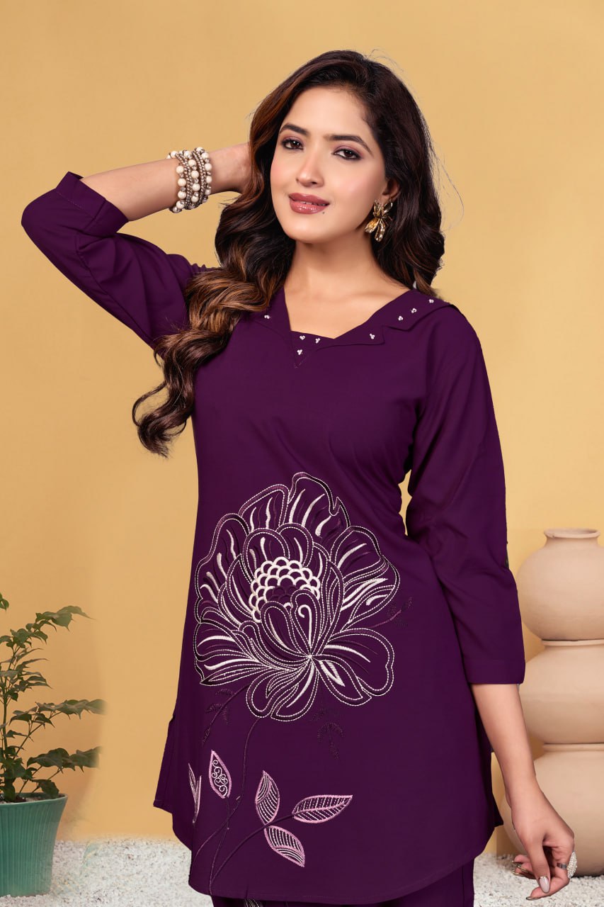 Pramukh Fab Plum Color Viscose Rayon Co-ord Set - Distacart