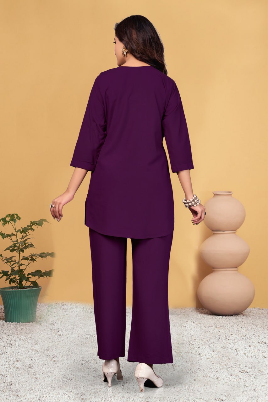 Pramukh Fab Plum Color Viscose Rayon Co-ord Set - Distacart