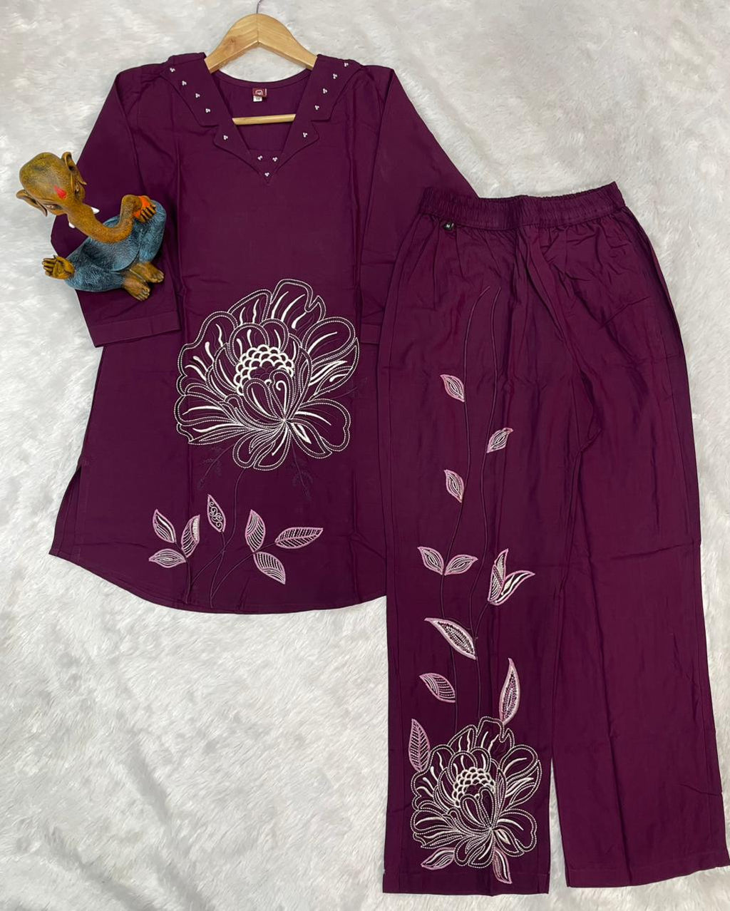 Pramukh Fab Plum Color Viscose Rayon Co-ord Set - Distacart