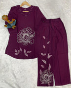 Pramukh Fab Plum Color Viscose Rayon Co-ord Set - Distacart