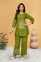 Pramukh Fab Olive Color Viscose Rayon Co-ord Set - Distacart