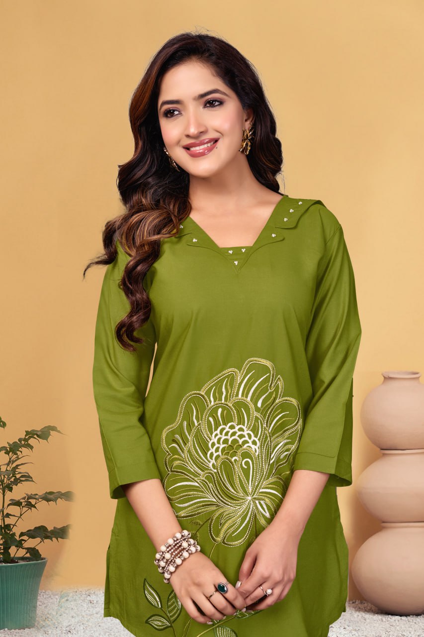 Pramukh Fab Olive Color Viscose Rayon Co-ord Set - Distacart