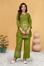 Pramukh Fab Olive Color Viscose Rayon Co-ord Set - Distacart