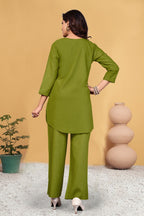 Pramukh Fab Olive Color Viscose Rayon Co-ord Set - Distacart