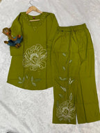 Pramukh Fab Olive Color Viscose Rayon Co-ord Set - Distacart