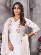 Pramukh Fab White Color Roman Silk Kurta Set - Distacart