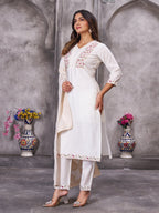 Pramukh Fab White Color Roman Silk Kurta Set - Distacart