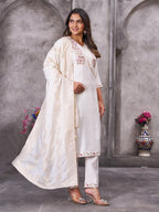 Pramukh Fab White Color Roman Silk Kurta Set - Distacart