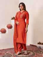 Pramukh Fab Orange Color Roman Silk Kurta Set - Distacart