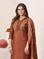 Pramukh Fab Brown Color Roman Silk Kurta Set - Distacart