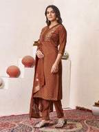 Pramukh Fab Brown Color Roman Silk Kurta Set - Distacart