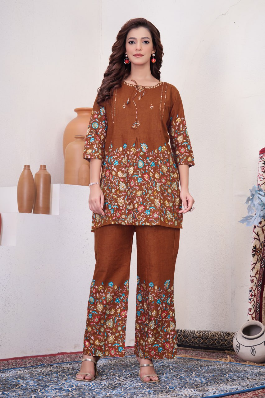 Pramukh Fab Brown Color Cotton Co-ord Set - Distacart
