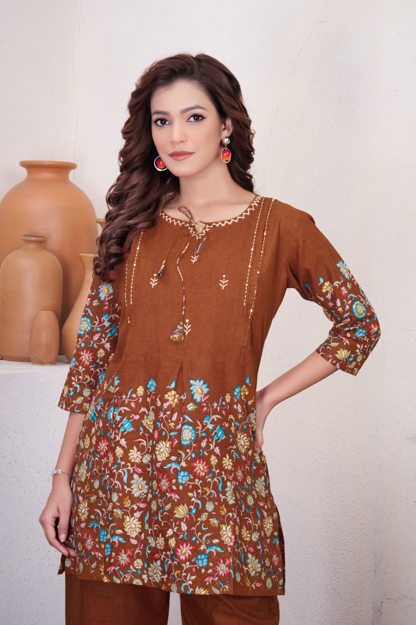 Pramukh Fab Brown Color Cotton Co-ord Set - Distacart
