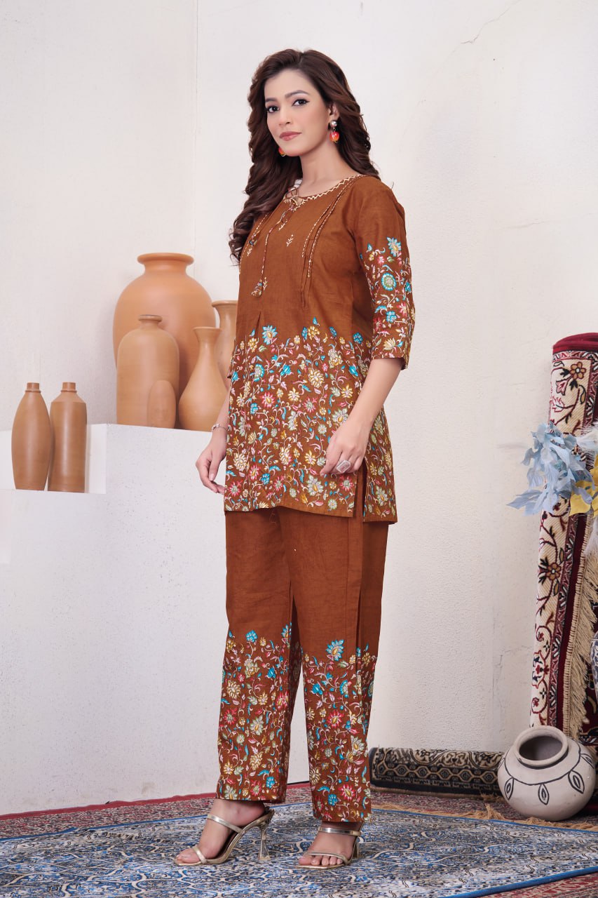 Pramukh Fab Brown Color Cotton Co-ord Set - Distacart