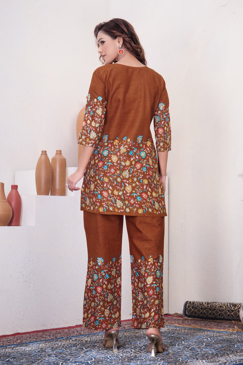 Pramukh Fab Brown Color Cotton Co-ord Set - Distacart