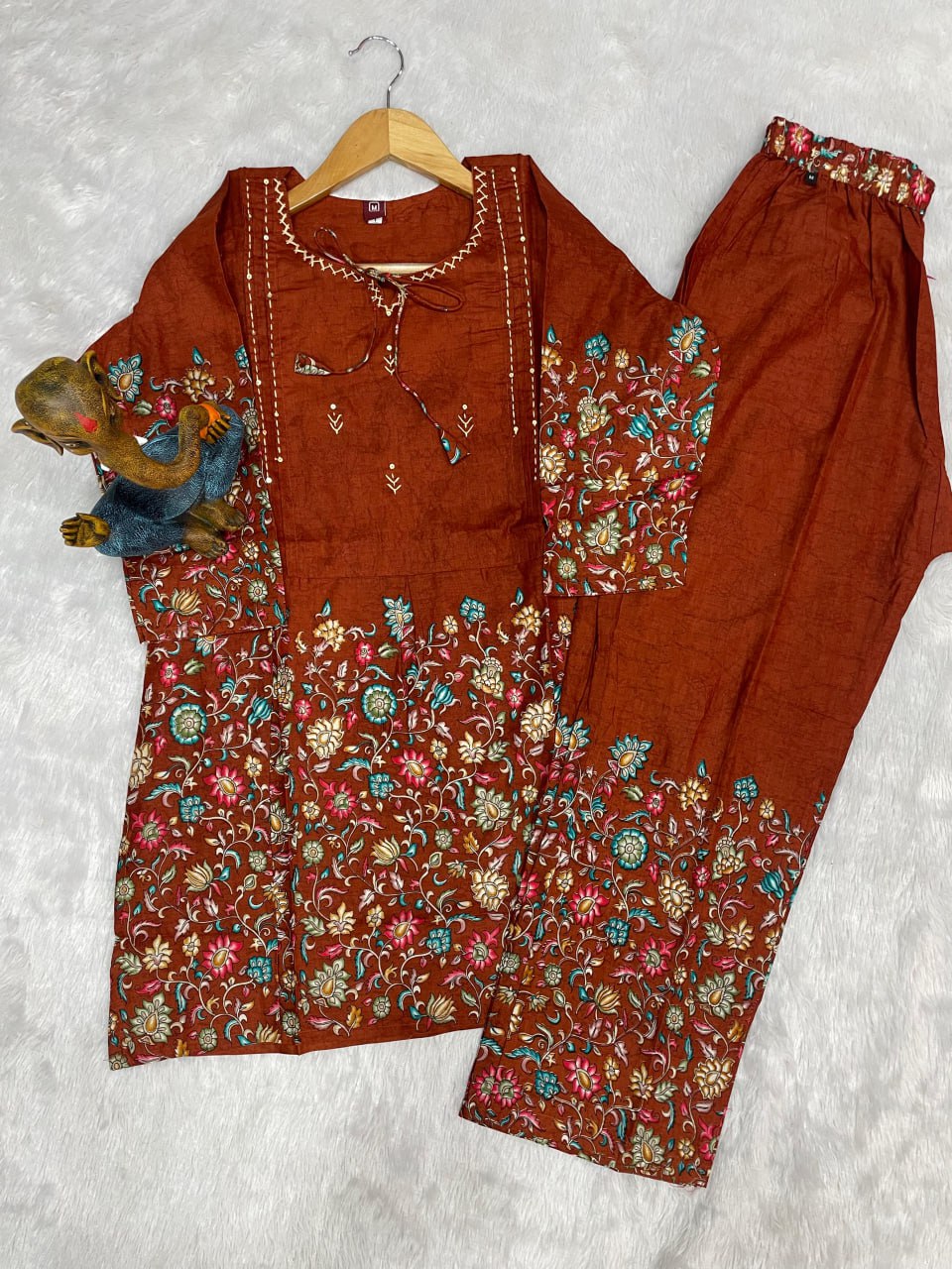 Pramukh Fab Brown Color Cotton Co-ord Set - Distacart