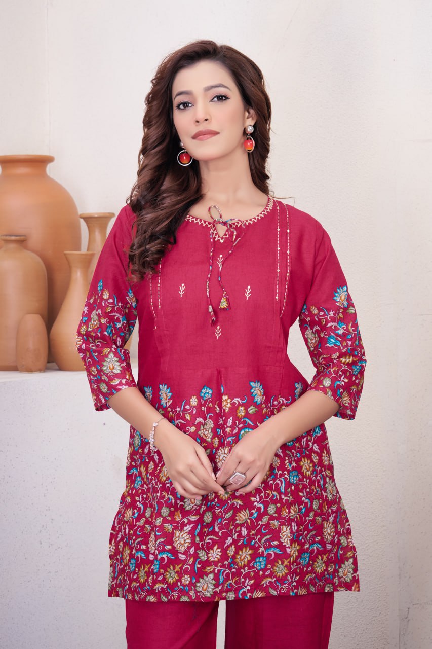 Pramukh Fab Pink Color Cotton Co-ord Set