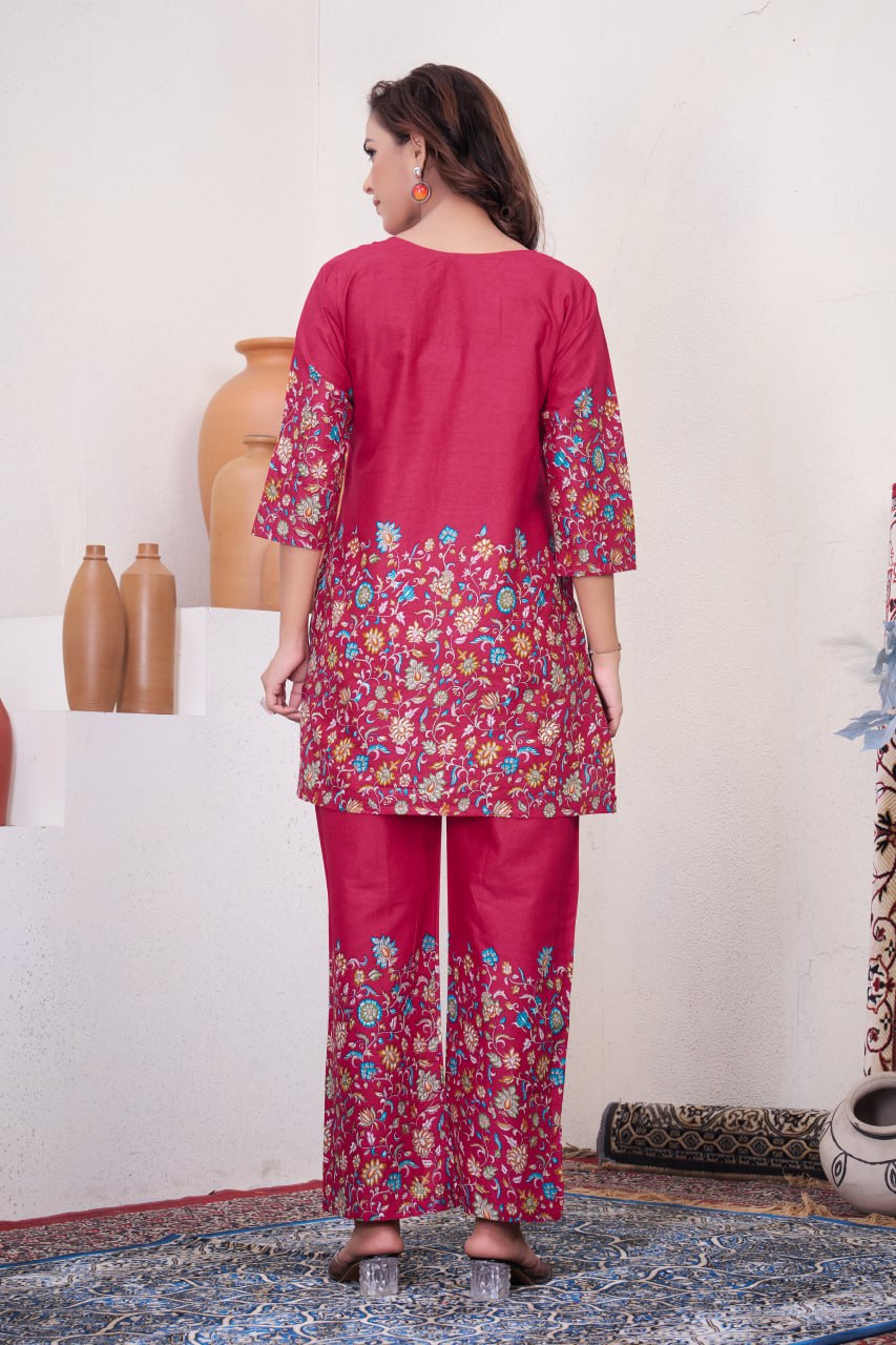 Pramukh Fab Pink Color Cotton Co-ord Set
