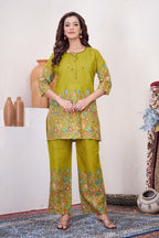 Pramukh Fab Olive Color Cotton Co-ord Set - Distacart