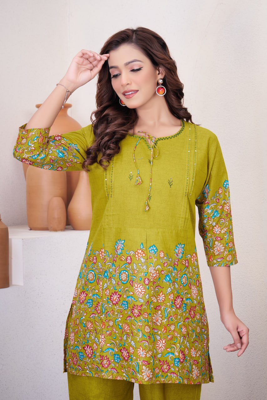 Pramukh Fab Olive Color Cotton Co-ord Set - Distacart