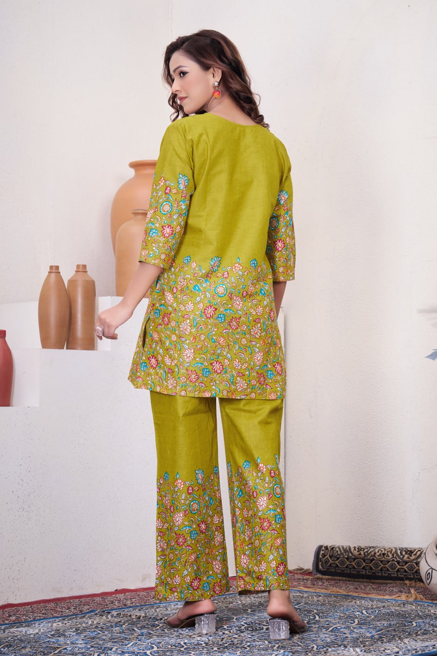 Pramukh Fab Olive Color Cotton Co-ord Set - Distacart