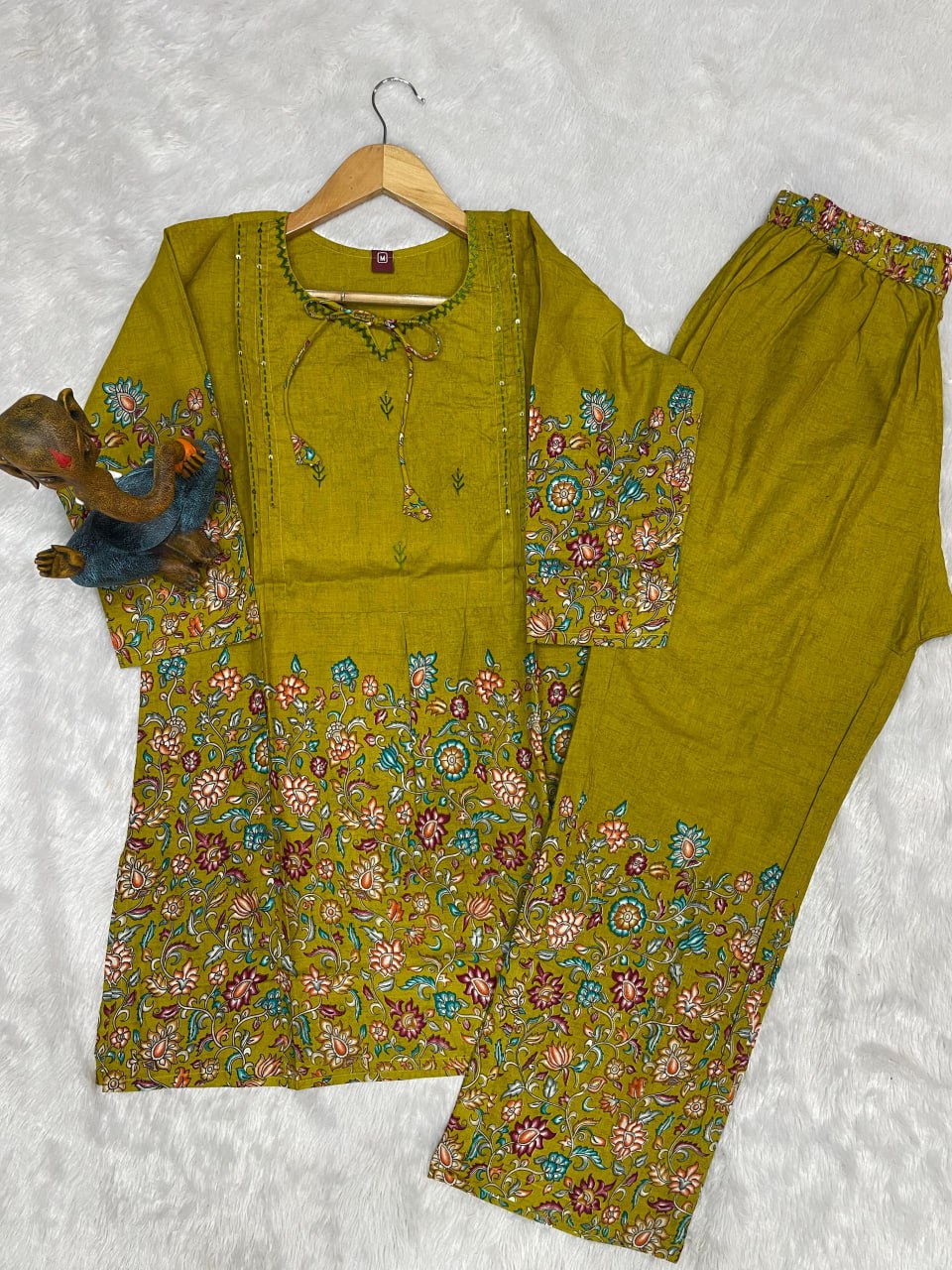 Pramukh Fab Olive Color Cotton Co-ord Set - Distacart