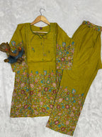 Pramukh Fab Olive Color Cotton Co-ord Set - Distacart