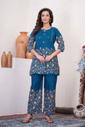 Pramukh Fab Teal Color Cotton Co-ord Set - Distacart