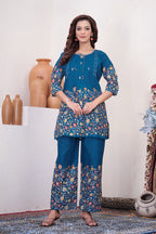 Pramukh Fab Teal Color Cotton Co-ord Set - Distacart