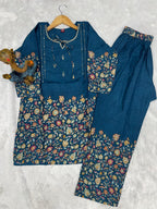 Pramukh Fab Teal Color Cotton Co-ord Set - Distacart